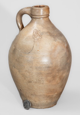 Rare CHARLESTOWN, MA Small-Sized Stoneware Jug w/ Incised Foliate Decoration, c1825