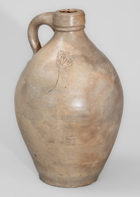 Rare CHARLESTOWN, MA Small-Sized Stoneware Jug w/ Incised Foliate Decoration, c1825