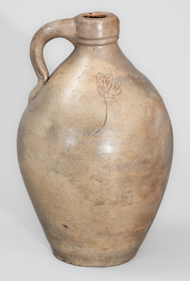 Rare CHARLESTOWN, MA Small-Sized Stoneware Jug w/ Incised Foliate Decoration, c1825