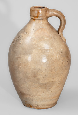 Rare CHARLESTOWN, MA Small-Sized Stoneware Jug w/ Incised Foliate Decoration, c1825