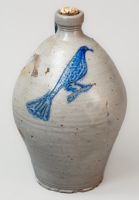 Scarce and Fine Albany, NY Stoneware Jug w/ Incised Bird Decoration, c1805