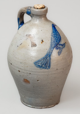 Scarce and Fine Albany, NY Stoneware Jug w/ Incised Bird Decoration, c1805