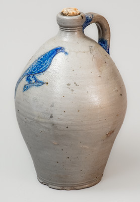 Scarce and Fine Albany, NY Stoneware Jug w/ Incised Bird Decoration, c1805
