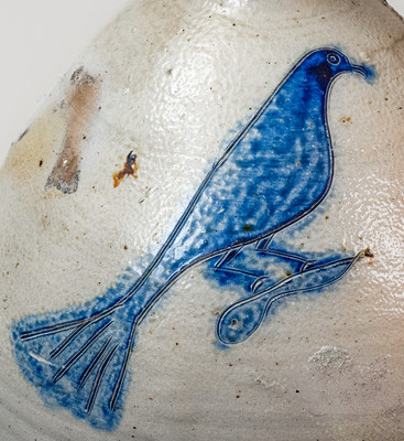Scarce and Fine Albany, NY Stoneware Jug w/ Incised Bird Decoration, c1805