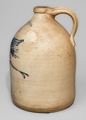 WM E. WARNER / WEST-TROY Stoneware Jug w/ Cobalt Eagle and Banner Motif
