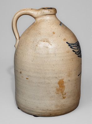WM E. WARNER / WEST-TROY Stoneware Jug w/ Cobalt Eagle and Banner Motif
