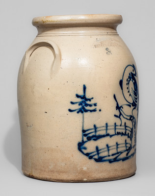 Scarce New Hampshire Stoneware Advertising Jar w/ Cobalt Pheasant, attrib. J. & E. Norton, Bennington, VT