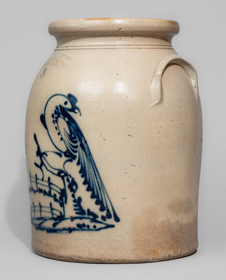 Scarce New Hampshire Stoneware Advertising Jar w/ Cobalt Pheasant, attrib. J. & E. Norton, Bennington, VT