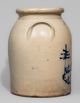 Scarce New Hampshire Stoneware Advertising Jar w/ Cobalt Pheasant, attrib. J. & E. Norton, Bennington, VT