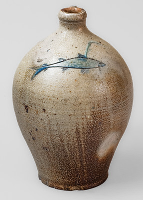 Fine Incised Fish Stoneware Jug, Albany, New York area, early 19th century