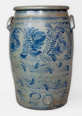 Fine Twenty-Gallon Western PA Stoneware Jar w/ Profuse Freehand Cobalt Decoration