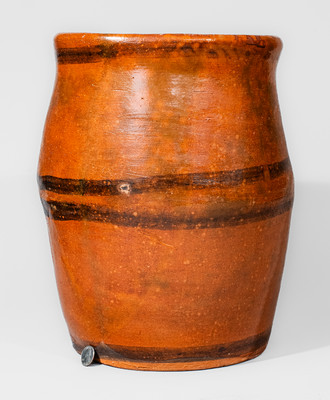 Rare Large-Sized Redware Jar w/ Manganese Slip Decoration, attrib. Elijah Cornell, Ithaca, NY