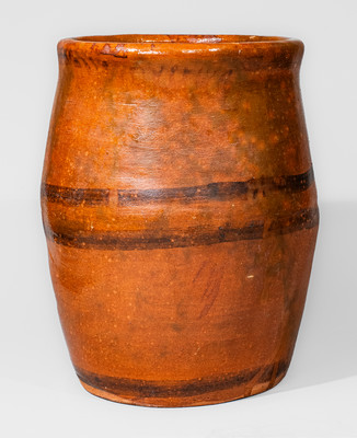 Rare Large-Sized Redware Jar w/ Manganese Slip Decoration, attrib. Elijah Cornell, Ithaca, NY