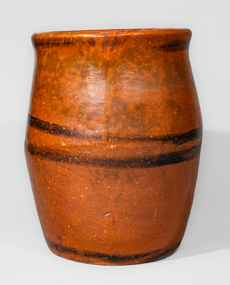 Rare Large-Sized Redware Jar w/ Manganese Slip Decoration, attrib. Elijah Cornell, Ithaca, NY