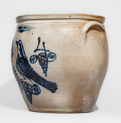 Exceptional W.H. FARRAR & CO. / GEDDES, N.Y. Four-Gallon Stoneware Jar w/ Elaborate Bird and Floral Designs