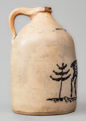 Rare WHITE'S UTICA, New York Two-Gallon Stoneware Jug w/ Cobalt Deer Scene