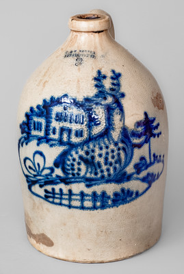 J. & E. NORTON / BENNINGTON VT Three-Gallon Stoneware Jug w/ Cobalt Deer Scene