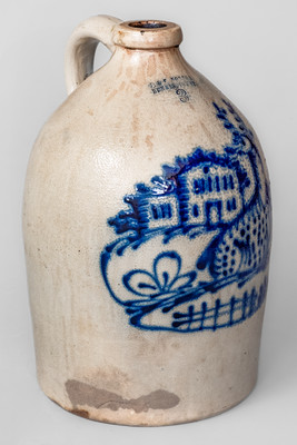 J. & E. NORTON / BENNINGTON VT Three-Gallon Stoneware Jug w/ Cobalt Deer Scene
