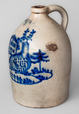 J. & E. NORTON / BENNINGTON VT Three-Gallon Stoneware Jug w/ Cobalt Deer Scene