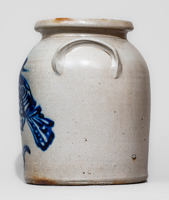 Exceptional J. & E. NORTON, / BENNINGTON, VT Stoneware Jar w/ Oversized Cobalt Bird on Branch