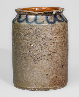 New York State Stoneware Jar w/ Incised Floral Decoration, early 19th century