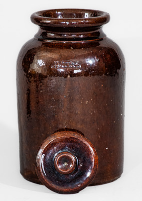 Large-Sized JOHN BELL / WAYNESBORO Lidded Redware Canning Jar