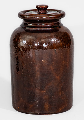 Large-Sized JOHN BELL / WAYNESBORO Lidded Redware Canning Jar