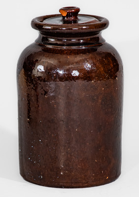 Large-Sized JOHN BELL / WAYNESBORO Lidded Redware Canning Jar