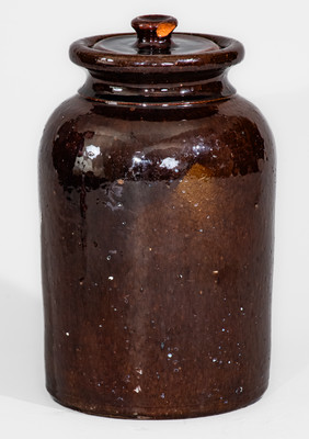 Large-Sized JOHN BELL / WAYNESBORO Lidded Redware Canning Jar