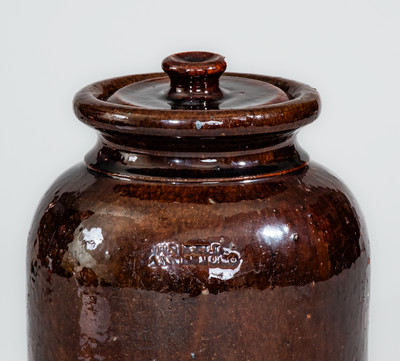 Large-Sized JOHN BELL / WAYNESBORO Lidded Redware Canning Jar