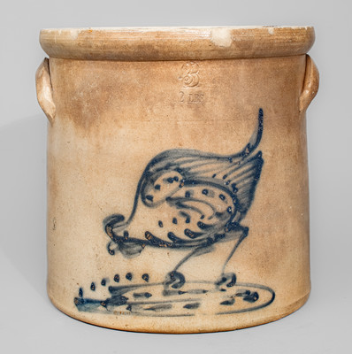 "12 LBS" Stoneware Crock w/ Chicken Pecking Corn Decoration, attrib. Riedinger & Caire, Poughkeepsie, NY