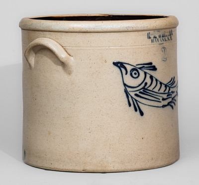 Exceptional H.M. WHITMAN / HAVANA, NY Stoneware Crock w/ Fish Decoration, c1860-62