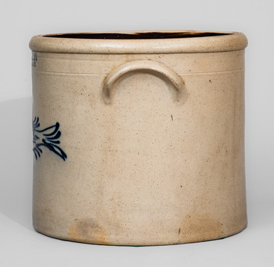 Exceptional H.M. WHITMAN / HAVANA, NY Stoneware Crock w/ Fish Decoration, c1860-62