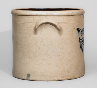 Exceptional H.M. WHITMAN / HAVANA, NY Stoneware Crock w/ Fish Decoration, c1860-62