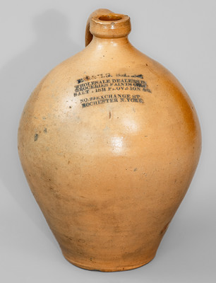 Stoneware Jug w/ Elaborate Rochester, New York Advertising, c1830