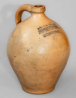 Stoneware Jug w/ Elaborate Rochester, New York Advertising, c1830