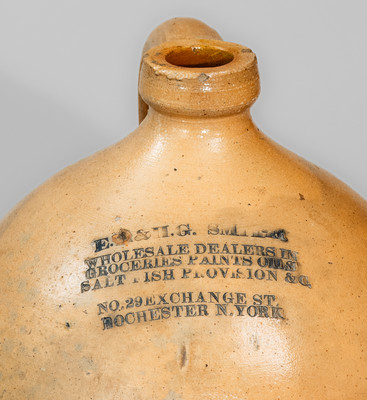 Stoneware Jug w/ Elaborate Rochester, New York Advertising, c1830