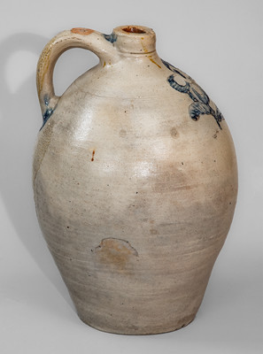 NY State Stoneware Jug w/ Incised Floral Decoration, probably George Lent, first quarter 19th century