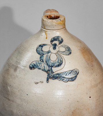 NY State Stoneware Jug w/ Incised Floral Decoration, probably George Lent, first quarter 19th century