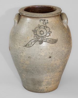 Attrib. Thomas Wilbur, Zanesville, Ohio Three-Gallon Stoneware Jar w/ Incised Decoration, c1825