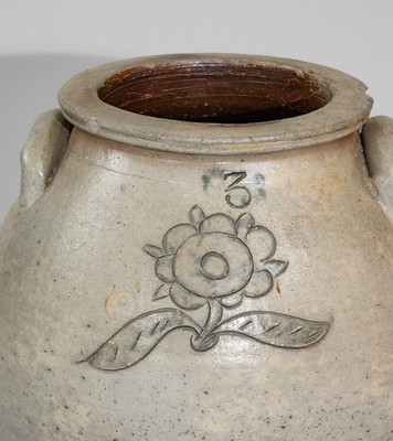 Attrib. Thomas Wilbur, Zanesville, Ohio Three-Gallon Stoneware Jar w/ Incised Decoration, c1825