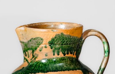 Extremely Rare Greene County, TN Redware Pitcher w/ Profuse Copper Slip, attrib. Christopher Alexander Haun