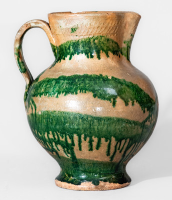 Redware Pitcher with Elaborate Copper-Oxide Decoration attrib. C.A. Haun Pottery, Greene County, TN
