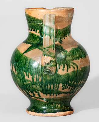 Extremely Rare Greene County, TN Redware Pitcher w/ Profuse Copper Slip, attrib. Christopher Alexander Haun