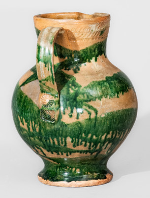 Extremely Rare Greene County, TN Redware Pitcher w/ Profuse Copper Slip, attrib. Christopher Alexander Haun