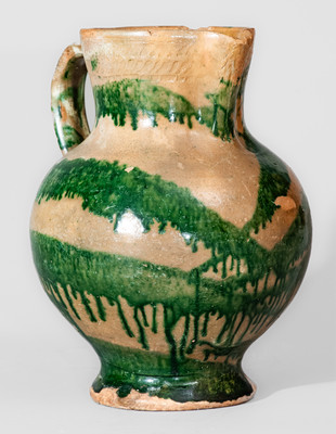 Extremely Rare Greene County, TN Redware Pitcher w/ Profuse Copper Slip, attrib. Christopher Alexander Haun