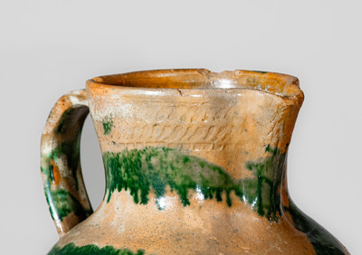 Extremely Rare Greene County, TN Redware Pitcher w/ Profuse Copper Slip, attrib. Christopher Alexander Haun