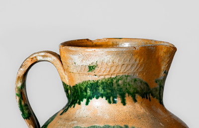 Extremely Rare Greene County, TN Redware Pitcher w/ Profuse Copper Slip, attrib. Christopher Alexander Haun