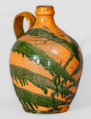 Rare Greene County, TN Redware Jug w/ Profuse Copper Slip Decoration, attrib. Christopher Alexander Haun