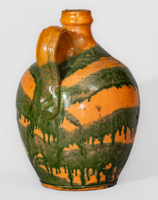 Rare Greene County, TN Redware Jug w/ Profuse Copper Slip Decoration, attrib. Christopher Alexander Haun